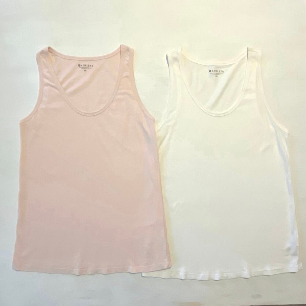 Athleta Cotton Tank Tops (2) Womens Size XS Peach White Soft Layer Travel Casual
